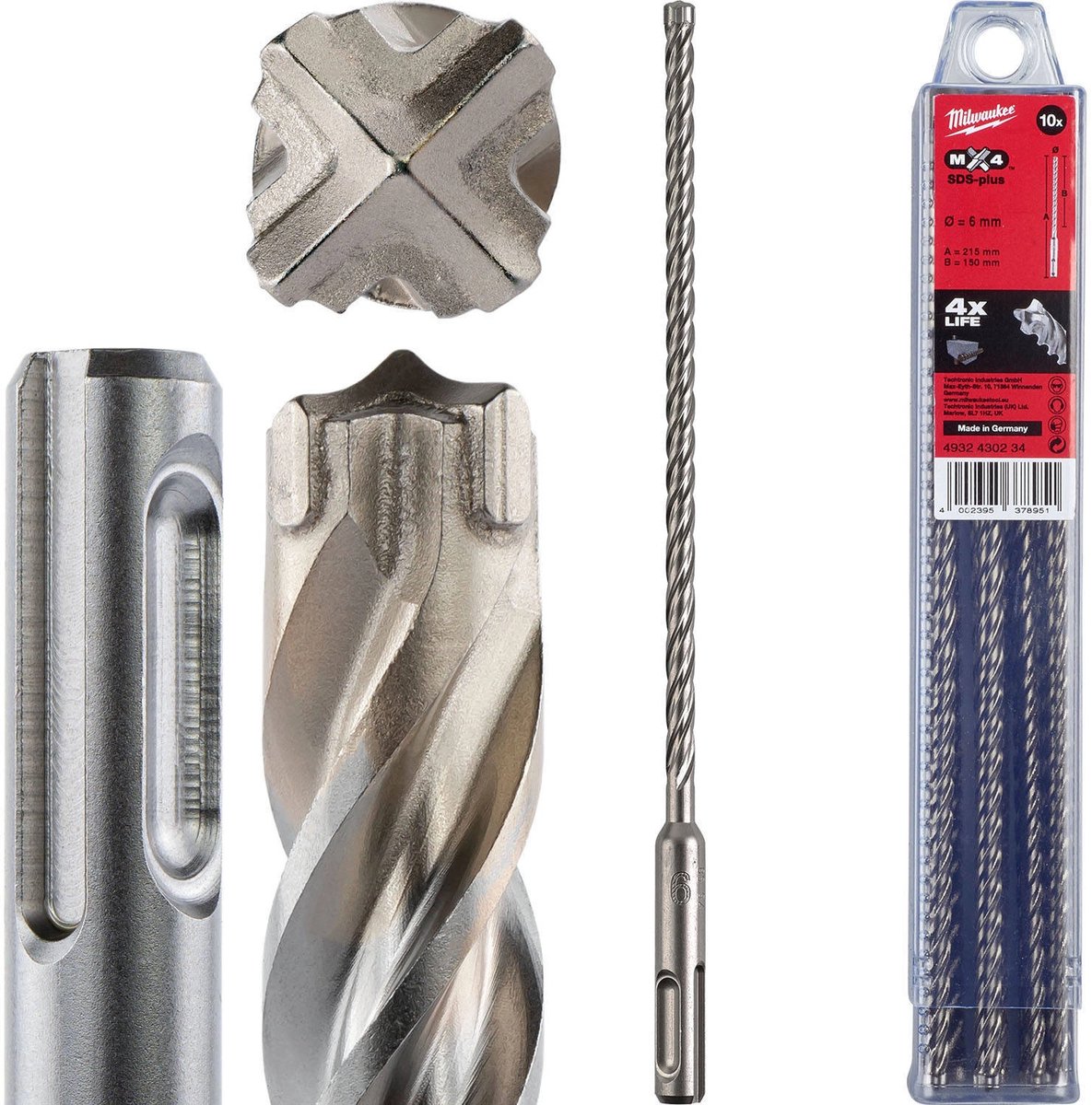 Milwaukee SDS-plus MX4 hamerboren - 4-kanten snijdend / 10 stuks SDS-Plus MX4 6 x 215-10 stuks - 4932430234