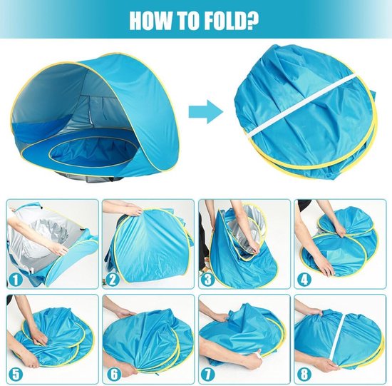 Anti-UV babytent met zwembad, opvouwbare strandtent, draagbare anti-UV kindertent, babystrandtent ter bescherming tegen de zon voor kinderen buiten (120x80x70cm) - Roze - 120cm van Merkloos — afbeelding 5
