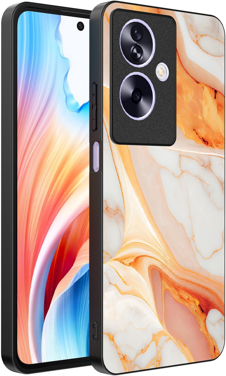 Smartphonica Telefoonhoesje Geschikt voor Oppo A2 - Oppo A79 met marmer opdruk - TPU backcover case marble design - Oranje geschikt voor Oppo A2;Oppo A79