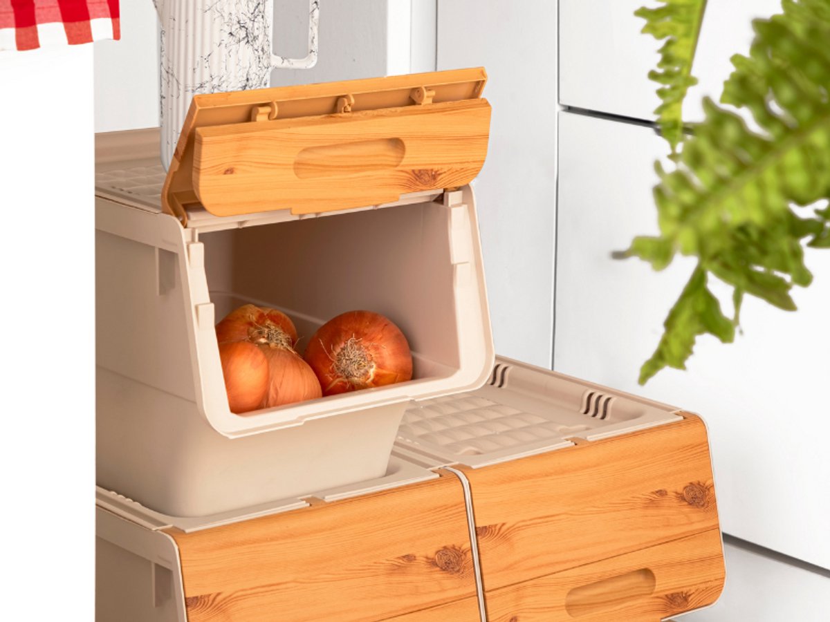 Motek® - Opbergbox - 33 L - Wielen - Opbergdoos - Opbergbox met deksel - Opbergboxen - Opbergmand - Opbergkist - Voorraadpotten - Aardappelbak - Bamboe