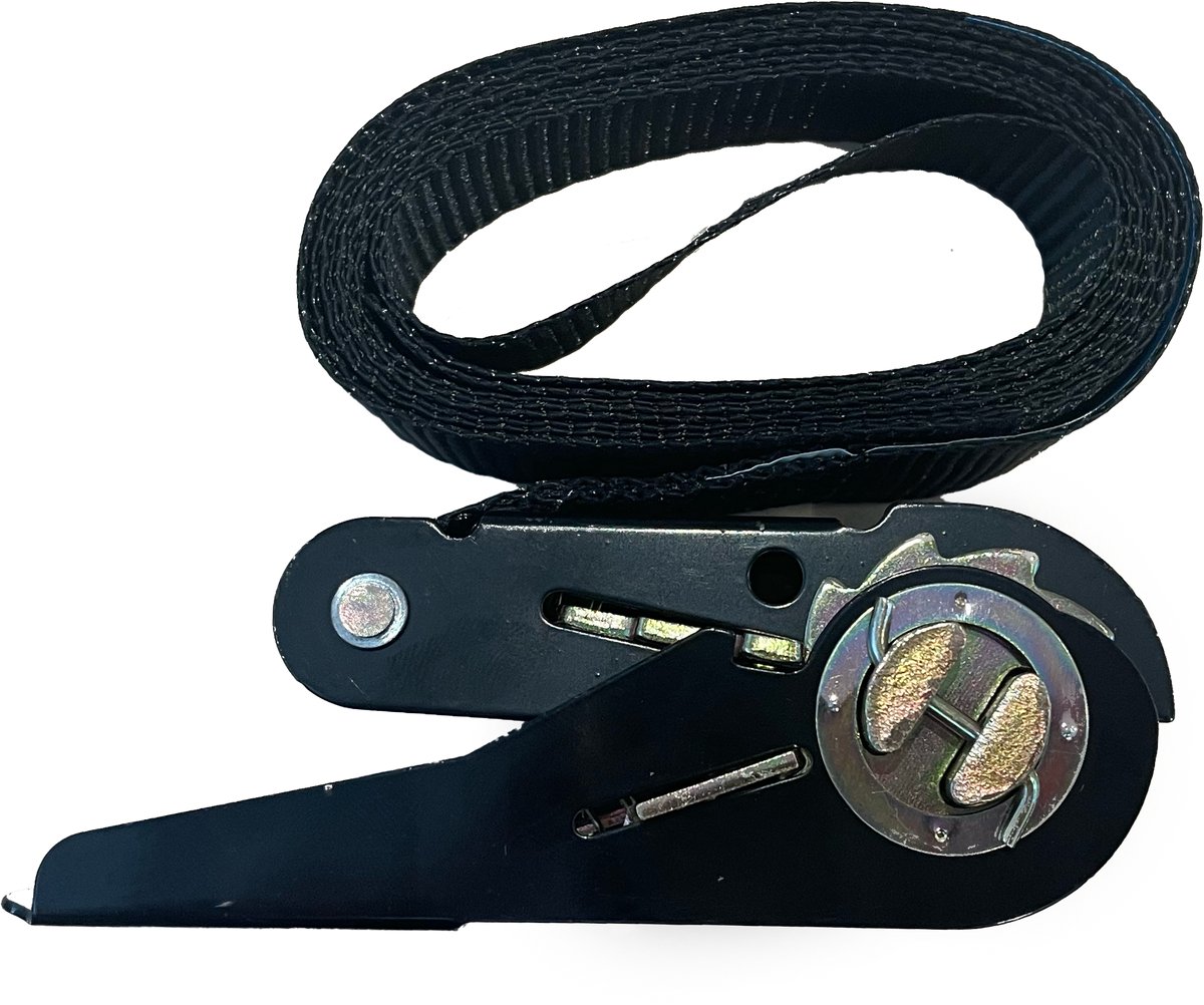 BOS Label - Spanband - 2 meter - zonder haken - met ratel - zwart - 1 stuk