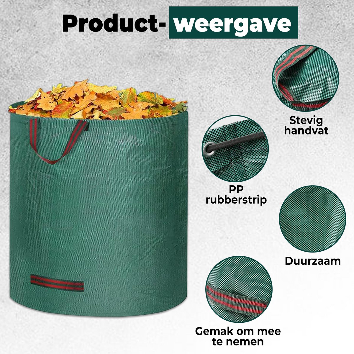 Muntel® Tuinafvalzak - 272 liter - Duurzaam - Herbruikbaar - Scheurvast - Kunststof - Ø 67 cm x 70 cm hoog - Groen