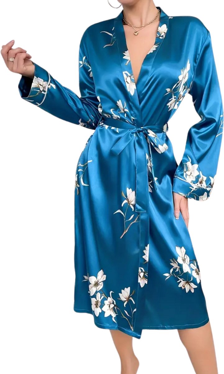 Nivard Satijnen Badjas Dames - Kimono - Kamerjas - Satijn - Ochtendjas - Pyjama - Maat M