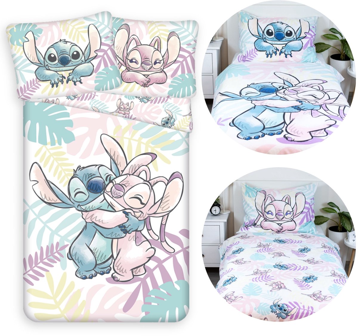 DISNEY Stitch Andzia TWEEZIJDIG, katoenen kinder beddengoed set met rits, 100% BEIDE 140x200cm+70x90cm OEKO-TEX