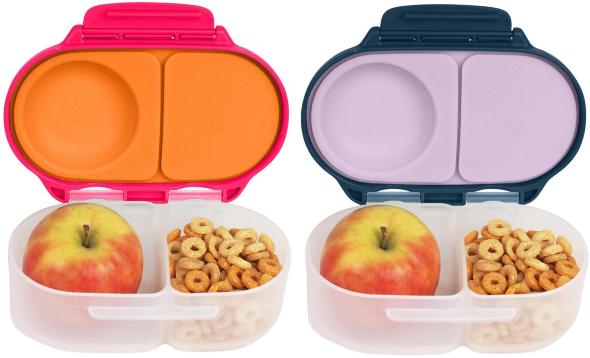 b.box Snackbox (2-pack) voor kinderen en peuters: 2 Vakjes Snackbakjes, Mini Bento Lunchbox. Lekvrij, BPA-vrij, vaatwasserbestendig. Leeftijd 4+ maanden (strawberry shake + Lilac pop) - Waardepakket Combo