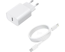 ElektroXL Snellader - Oplader iPhone - Adapter & USB C naar Lightning Kabel - Geschikt voor iPhone 14/13/12/11/Xr/Xs/Xs Max/8/8 Plus/ Pro - Telefoon Oplader - Veilig en Betrouwbaar - 2 Meter Kabel - 20W