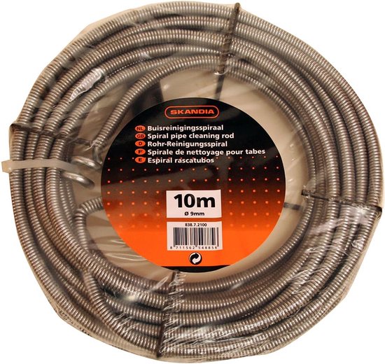 Pijpreinigingsspiraal, ideale afvoerspiraal voor een milieuvriendelijke buisreiniging, 10 m elektrogeplateerde veer, ideaal voor keuken- en badkamerafvoeren, perfect gereedschap voor doe-het-zelvers