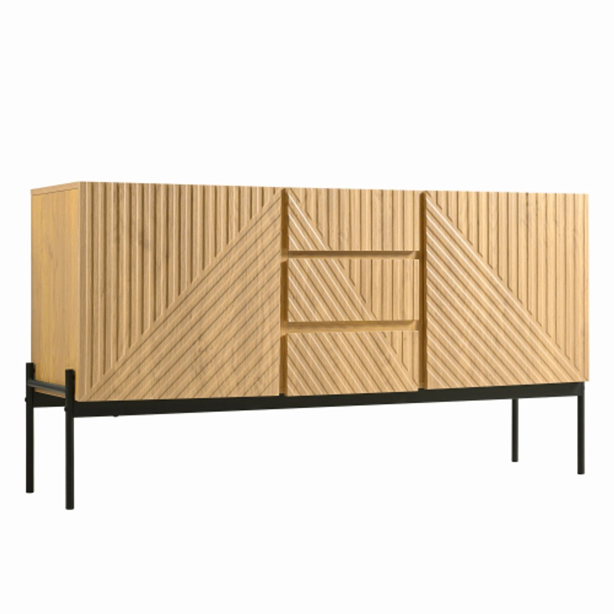 Dressoir met 2 deuren en 3 laden, metalen poten, tv-meubel, buffetkast, ladekast met linea