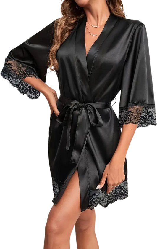 Nivard Satijnen Badjas Dames - Kimono - Kamerjas - Satijn - Ochtendjas - Pyjama - Maat M