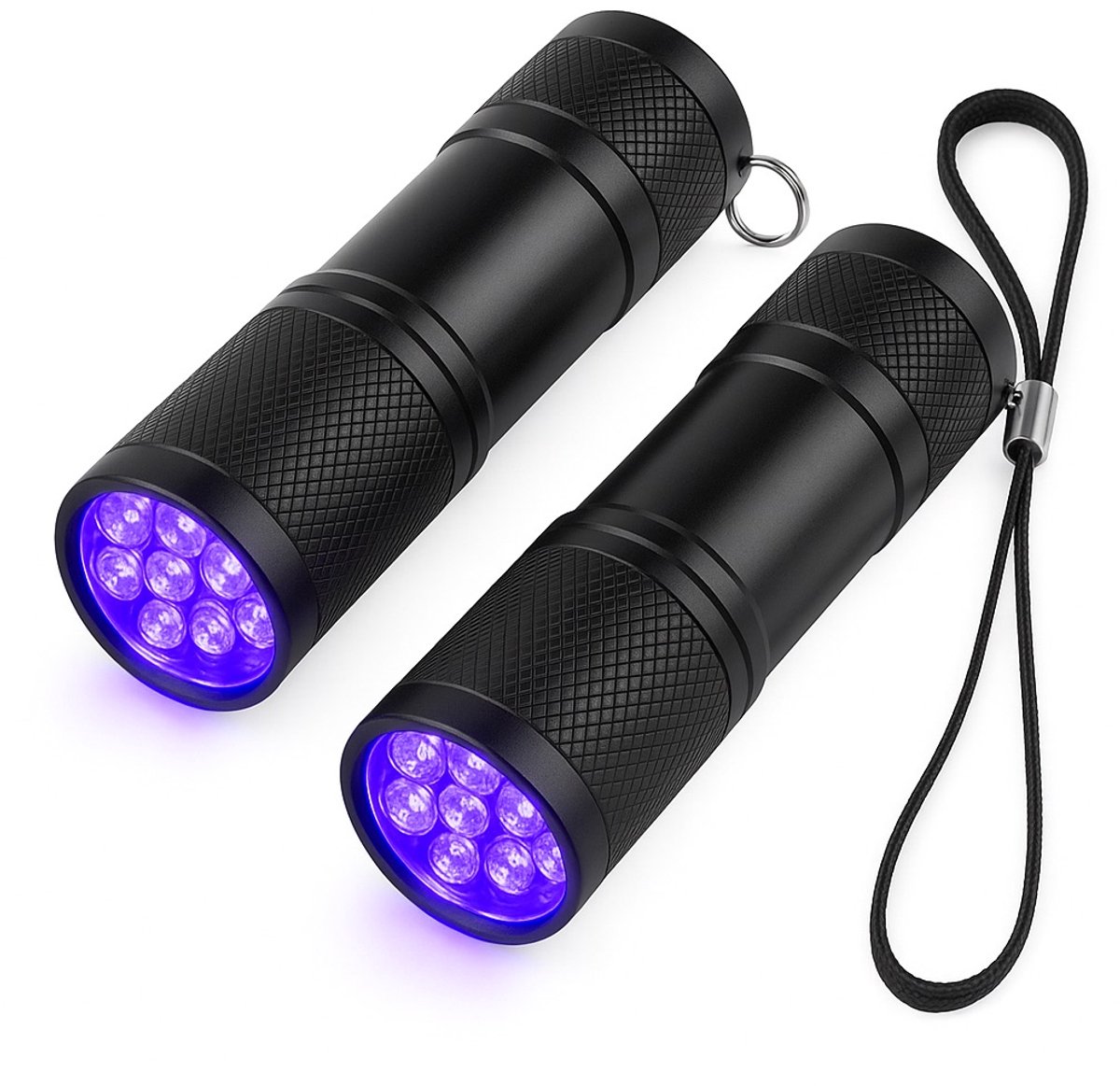 DEGG® - UV zaklamp 2 stuks - Krachtige UV lamp 395nm - Blacklight zaklamp met 9 LED's - Aluminium - Voor Huisdier urine, Vlekken & Geld controle (inclusief batterijen)