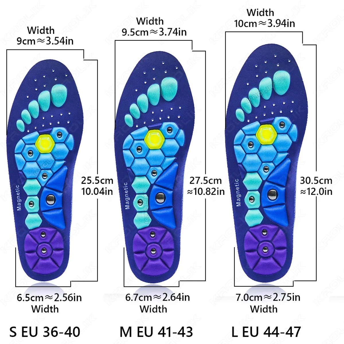 Magnetische therapie inlegzolen, orthopedische inlegzolen, ademende acupressuur magnetische binnenzool, comfortabele voetmassage inlegzolen anti-fasciitis verlichten hiel, 2 paar, S