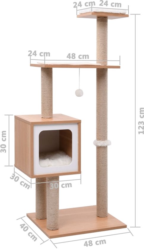 PawHut krabpaal - 3-in-1 - 34x34x67H cm - eikenhoutk