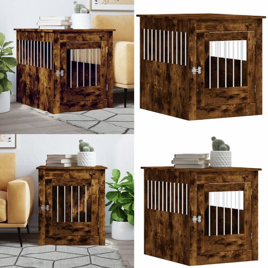 vidaXL Hondenbench 64,5x80x71 cm bewerkt hout gerookt eikenkleurig - Huisdierenbench - Huisdierenbenches - Hondenbench - Bench