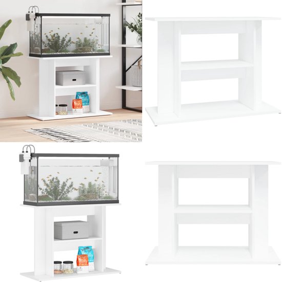 Supporto Per Acquario In Truciolato Gecheer - Dimensioni 80x35x60 Cm, 3 Ripiani, Colore Grigio Sonoma, Resistente All'umidità