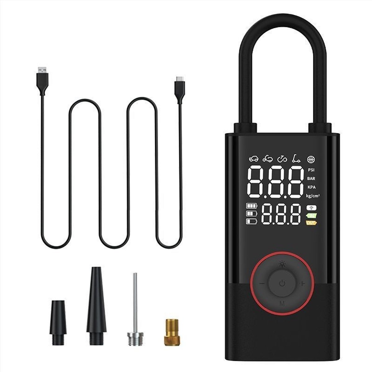 Elektrische Fietspomp - Luchtcompressor - Compressor – Luchtpomp – Autobanden Pomp - Ballenpomp - Voetbalpomp - Oplaadbaar & Draagbaar - Met LCD Scherm & SOS Verlichting - 4000 mAh - 150 psi -Voor Fiets, Auto, Scooter, Motor - Zwart
