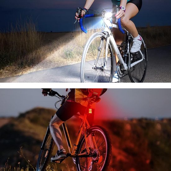 Fietslamp Fietsverlichting Usb Oplaadbaar Fietslicht Fietslampje Fietslampjes Led Set Wit en Rood — afbeelding 2
