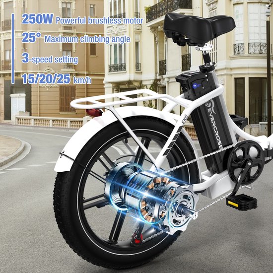 EVERCROSS EK6 Elektrische Fiets - Opvouwbare E-bike - 20 Inch Fatbike - 13AH - 25km/h - 7 Versnellingen - Wit van EVERCROSS — afbeelding 5