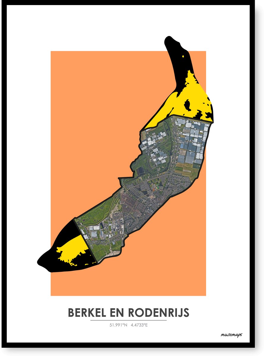 Poster Berkel en Rodenrijs - Handgemaakte stadskaart - Pop-Art Design - B2 (50 x 70 cm) - MuzeMaps