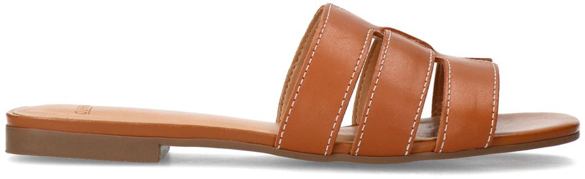 Manfield - Dames - Cognac leren slippers - Maat 37