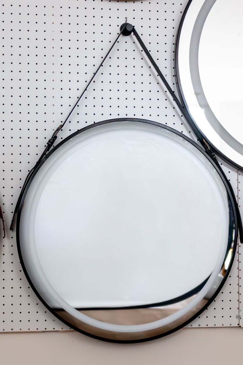VL HOME Led ronde spiegel met touch sensor, aluminium frame en riem,