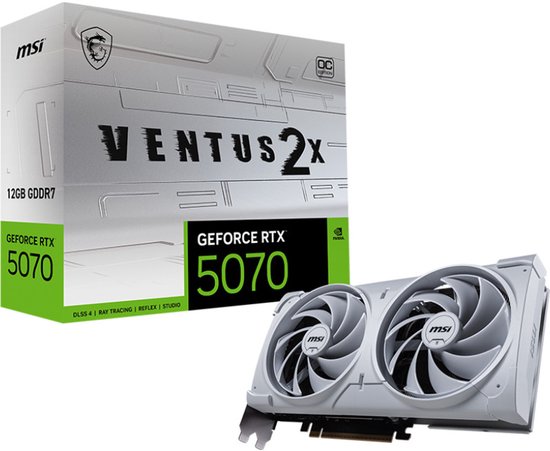 MSI NVIDIA GeForce RTX 5070 12G VENTUS 2X OC White - Videokaart - 12GB - GDDR7 - PCIe 5.0 - 1x HDMI 2.1b - 3x DisplayPort 2.1a