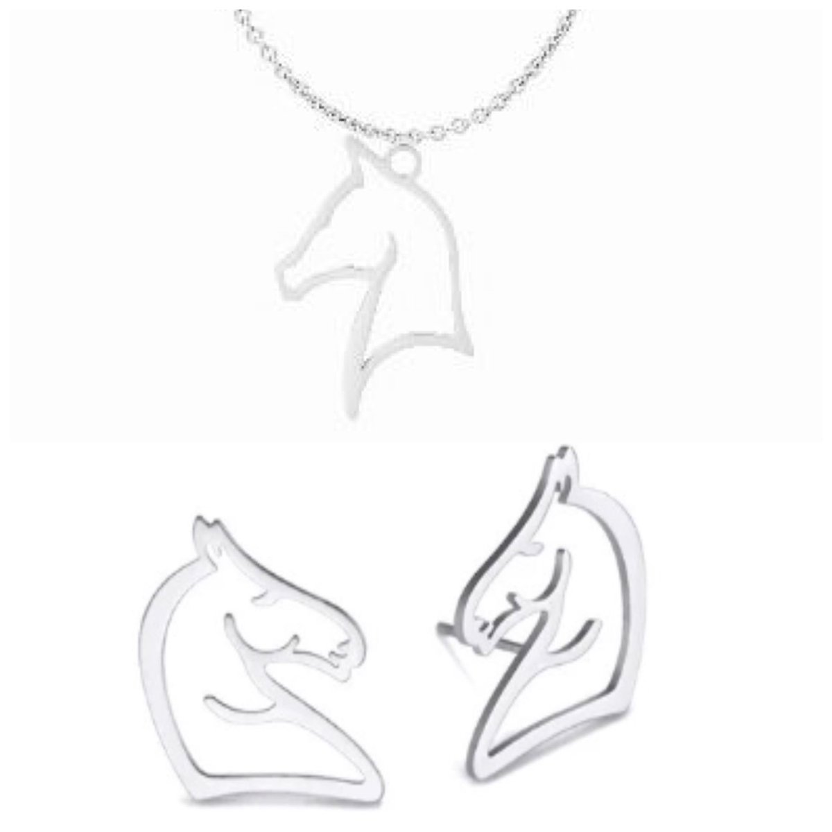 SportPresent® - Sieradenset - Paardrijden - Oorbellen - Ketting - Paard - Sport - Hippische sport - Zilver kleur - Sieraad - Sportsieraden - Team - Teamkado