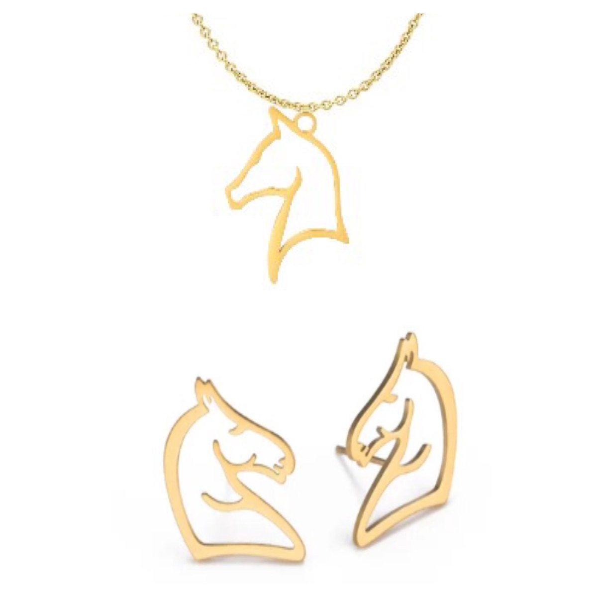SportPresent® - Sieradenset- Paardrijden - Oorbellen - Ketting - Paard - Sport - Goud kleur - Sieraad - hippische sport - Sportsieraden - Team - Teamkado