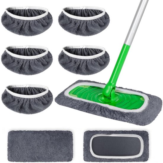 Lot de 5 lingettes réutilisables 100 % coton - Compatibles avec Swiffer Mop - Housses plates pour serpillière sèche et humide - Lingettes lavables - Pour le nettoyage des surfaces (gris)