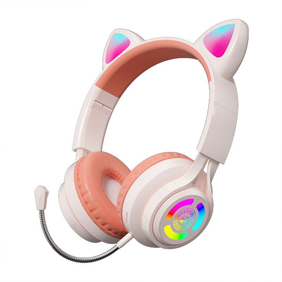 KINSI Schattige Kattenoor Over Ear Koptelefoon, Draadloze Bluetooth-hoofdtelefoon met RGB-verlichting & Bedrade Optie, Perfecte Luisterervaring