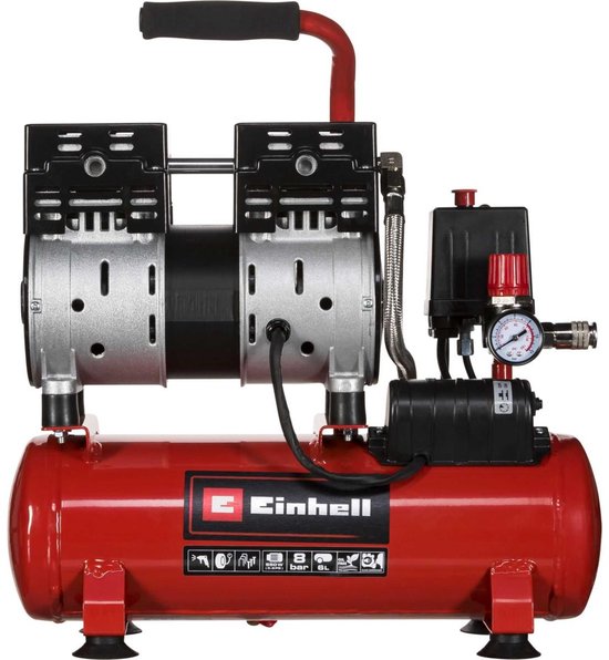 Airpress L 6-105 Compressore Silenzioso - 6 Litri, 8 Bar, Oliofree - 53 DB, Portata 65 L/min - 3