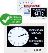OER Dementieklok – Digitaal & Analoog – Kalenderklok met Alarmfunctie – Voor Alzheimer en Ouderen – Automatische Dimfunctie – 7 Inch Scherm – Wit