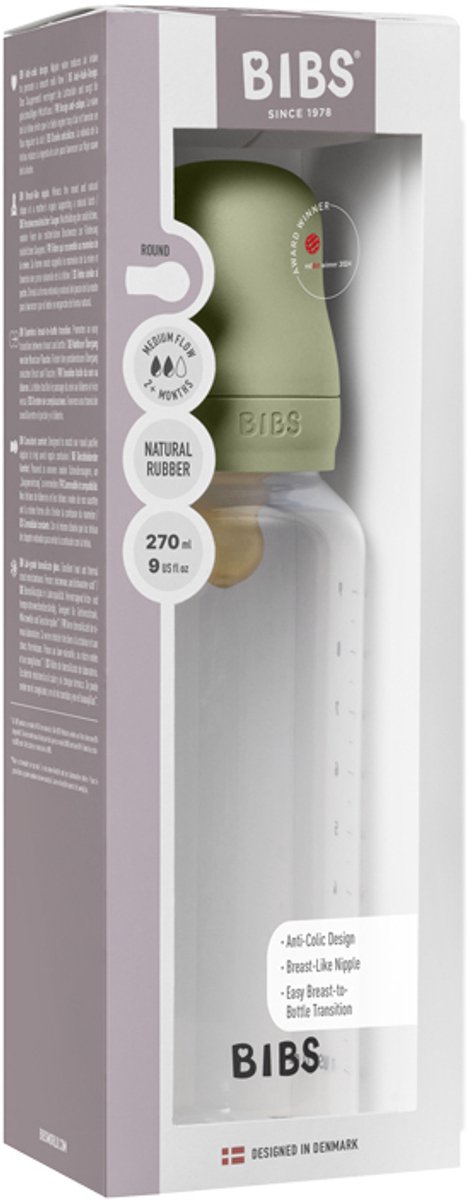 Bibs Fles - Medium Flow - 270 ml - Latex - Sage van BIBS — afbeelding 2
