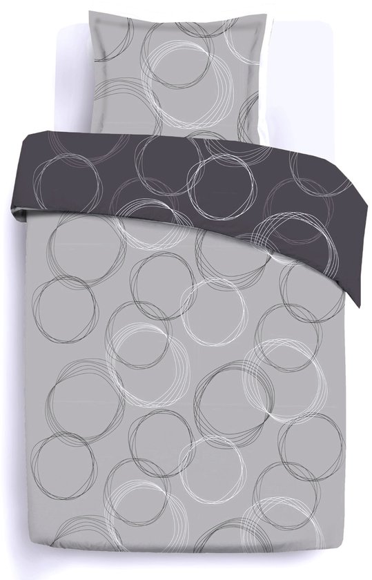 VISION Lenny - Tweezijdig omkeerbaar Dekbedovertrekset - 100% katoen: zacht en soepel - Eenpersoons - Dekbedovertrek 140 x 200 cm met 1 bijhorende sloop - Antraciet / Grijs - Oekotex gecertificeerd van VISION — afbeelding 2
