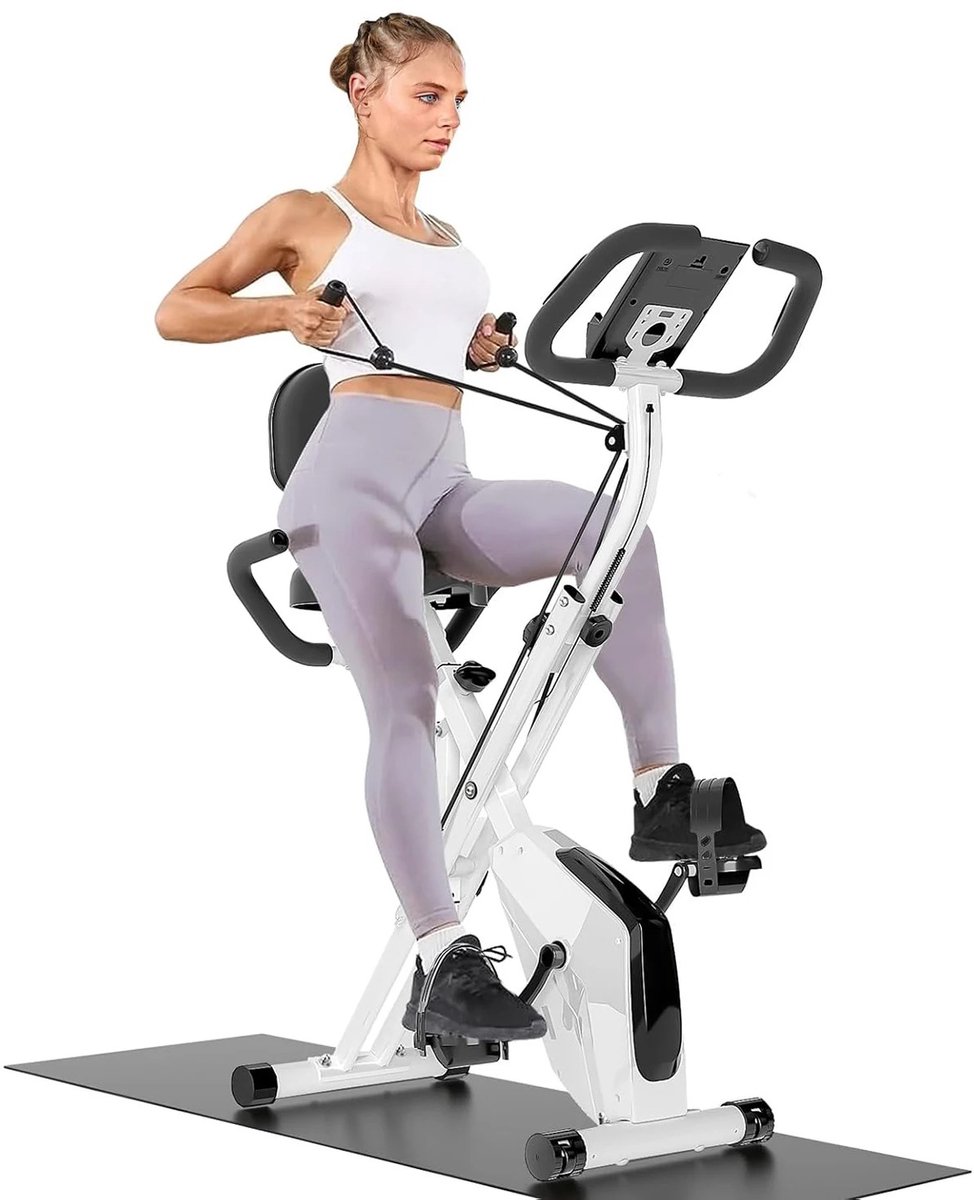 Boleen - Opvouwbare Hometrainer - Hometrainers - 8 Niveaus - LCD scherm - maximale belasting 150 kg - Met hartslagfunctie - 107x53x116cm - Wit