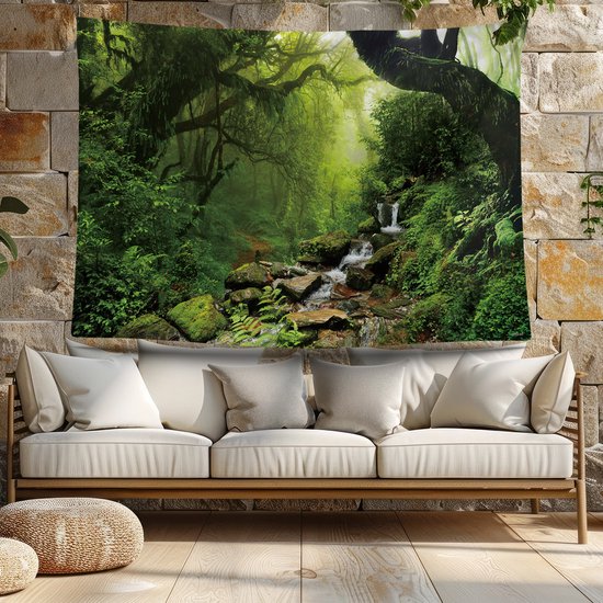 Ulticool - Affiche Rainforest Nature Eco Plantes Waterfall - 200x150 cm - Groot tapisserie - Affiche de jardin Tentures