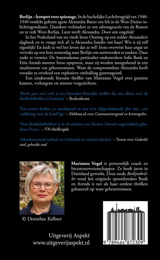 Boekomslag met foto van Marianne Vogel, een zwarte streepjescode en tekst.