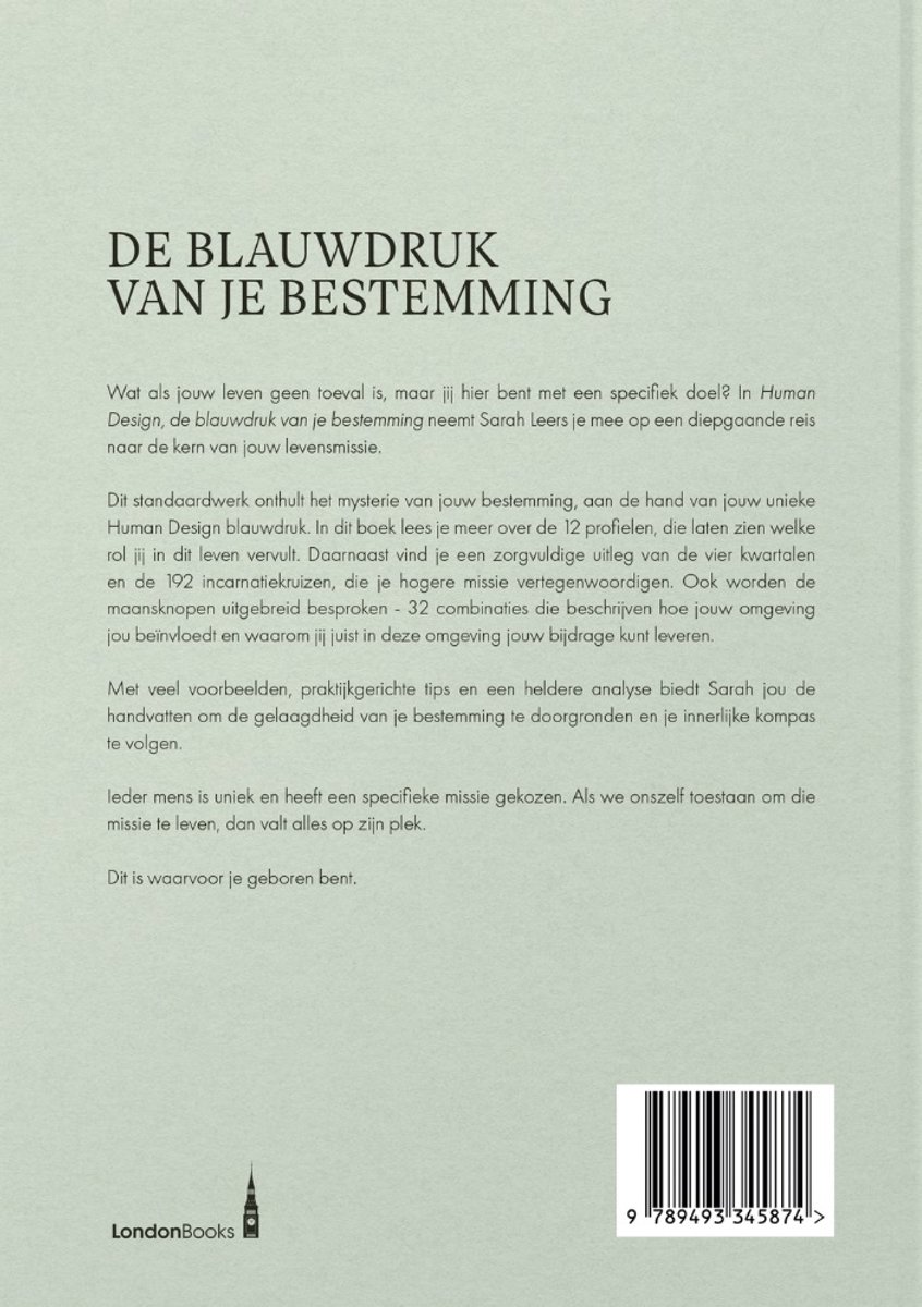 Boekomslag met tekst 'DE BLAUWDRUK VAN JE BESTEMMING' en LondonBooks logo.