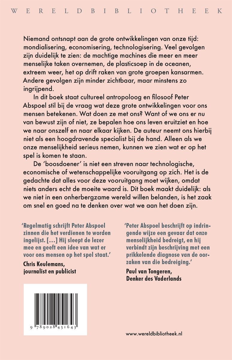 Achterkant van een boek met tekst van "WERELD BIBLIOTHEEK".
