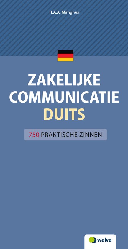 Boek 'Zakelijke Communicatie Duits' met de Duitse vlag, titel en '750 Praktische Zinnen'.