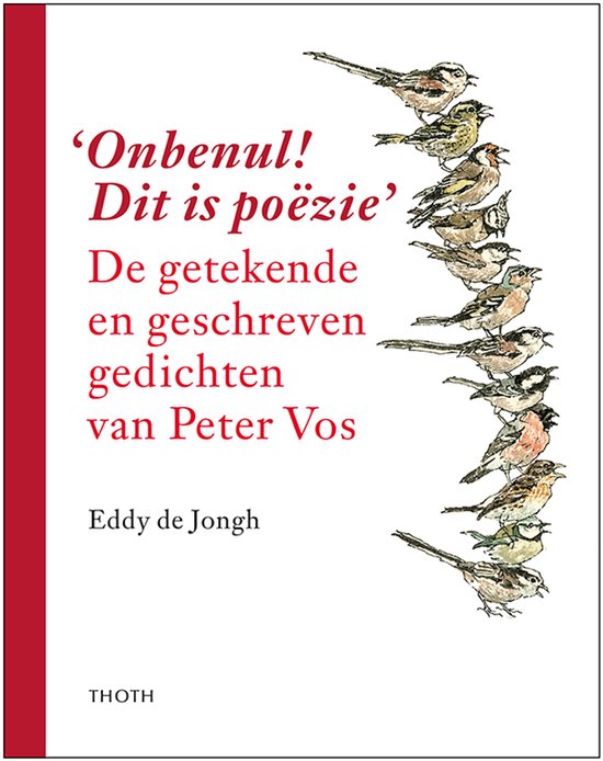 Boek 'Onbenul! Dit is poëzie' met getekende gedichten van Peter Vos, met een illustratie van vogels.
