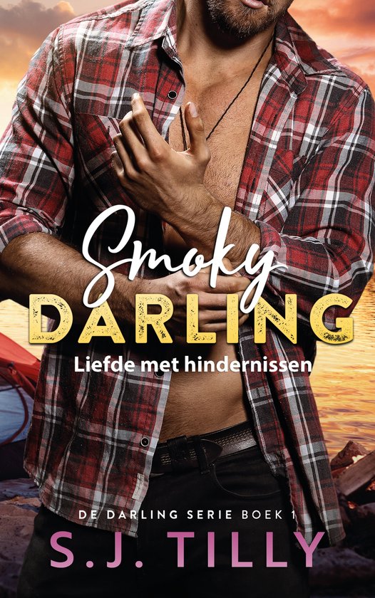 Een man met een open geruit rood overhemd, met de tekst Smoky Darling Liefde met hindernissen.