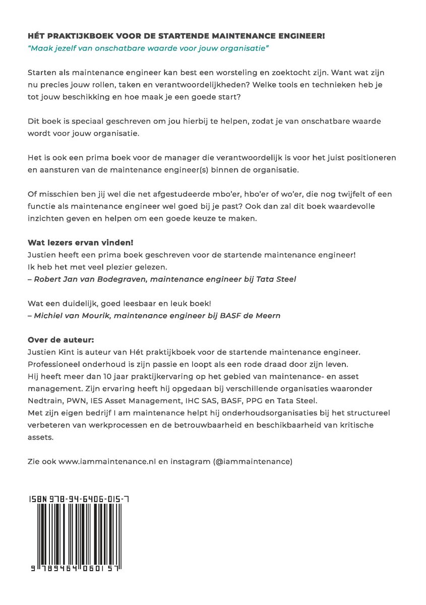 Hét praktijkboek voor de startende maintenance engineer - back cover