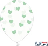 Partydeco 6 Ballonnen in zak hartjes crystal - Mint groen 30cm