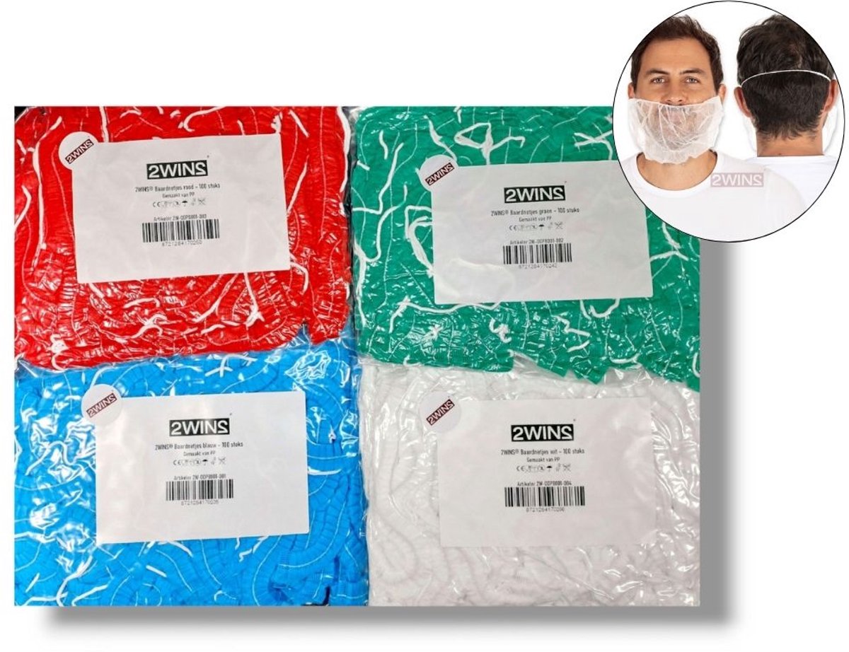 2WINS® Wegwerp Baardnetjes - Baardmaskers - wit - 100 stuks (B)