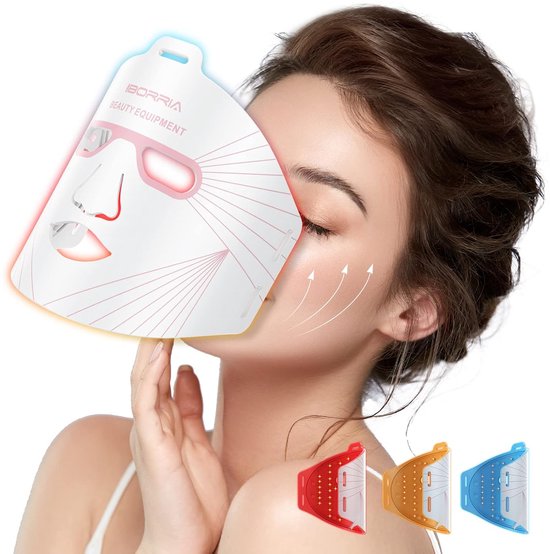 IBORRIA LED gezichtsmasker - Rood licht therapie - Infraroodlamp - Collageen masker - Facelift apparaat - Acne Patch - LED Face Mask - 4 Kleuren - Wit