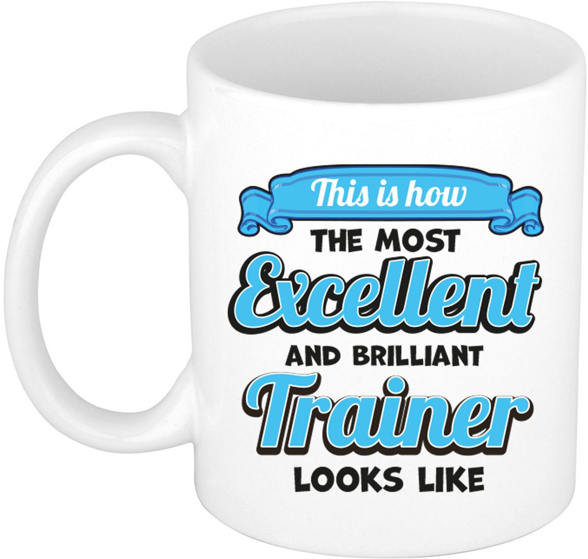 Bellatio Decorations BD Cadeau koffie/thee mok - excellent trainer - wit - keramiek - 300 ml