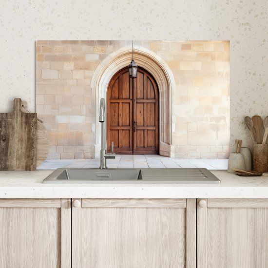 Crédence de Cuisinière en Aluminium 70x50 cm - Bois - Porte - Lanterne - Écran Pare-éclaboussures pour Plaque de Cuisson - Protection Murale