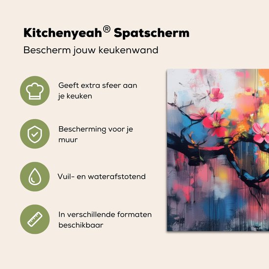 Spatscherm keuken 90x45 cm - Kookplaat achterwand Bloemen - Tak - Artistiek - Roze - Muurbeschermer - Spatwand fornuis - Hoogwaardig aluminium