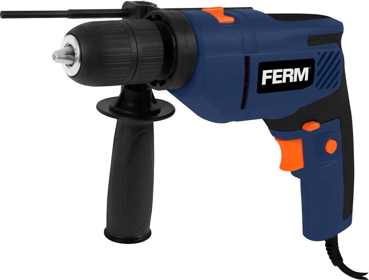 FERM - PDM1064 - Klopboor - 500W - Boren - 3100/min - Klopboren - 49000/min - Snelspan boorkop - 13mm - Lock-on schakelaar - 2 meter kabel - Softgrip - Zijhandgreep - Diepte instelling - Links/rechts draaiend - Impact drill