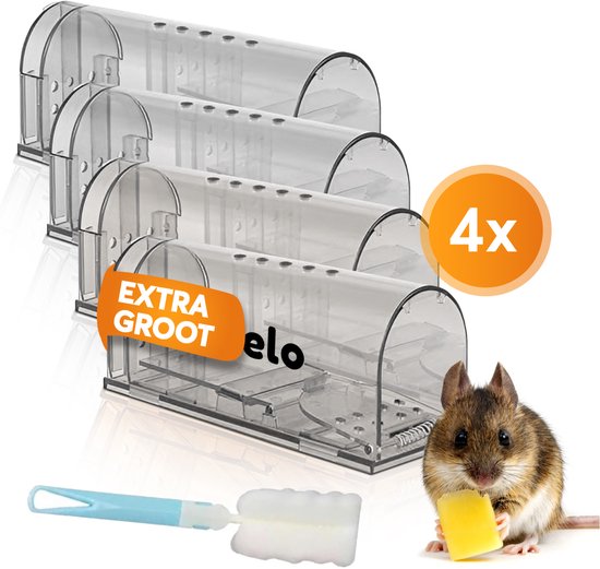 Pelo Diervriendelijke Muizenval – Herbruikbare Muizenvallen voor Binnen en Buiten – Rattenval Zonder Gif – Set van 4 - Oranje